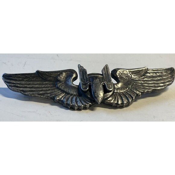 WWII US Army Air Corps Force Ariel Gunner Wings Sterling Silver 3 1/4” Full Pin! - Picture 2 of 4